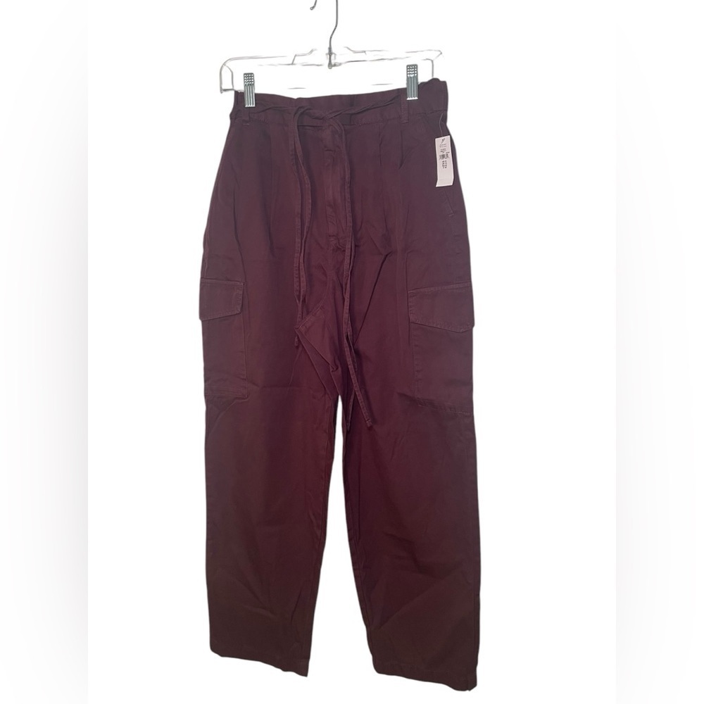 Gap New High Rise Maroon Pleated Cargo Pants 100% Cotton Size 10